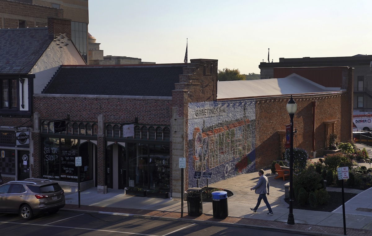 Man walking through Downtown Springfield, Ohio, 9-16-2024