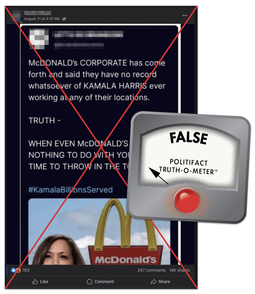 McDonald's no proof Kamala Harris worked there claim graphic