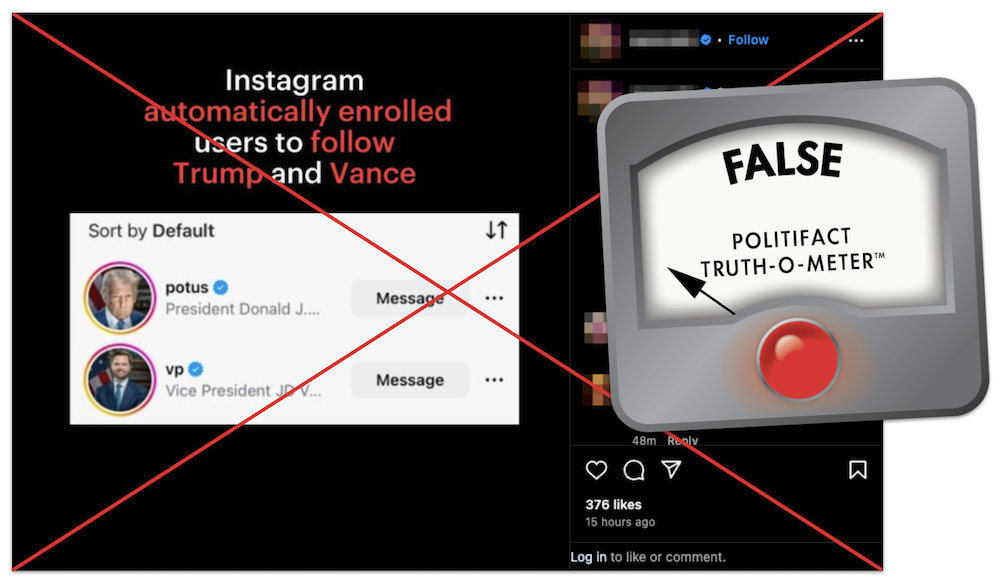Meta forcing users to follow Trump claim false graphic