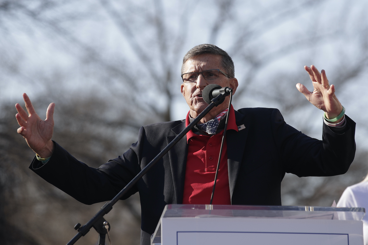 Michael Flynn speaks to a Trump rally on Dec. 12, 2020. (AP)