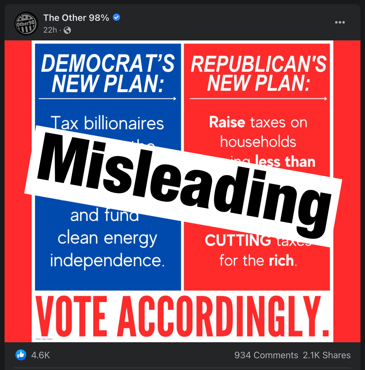 Misleading tax policy Facebook post