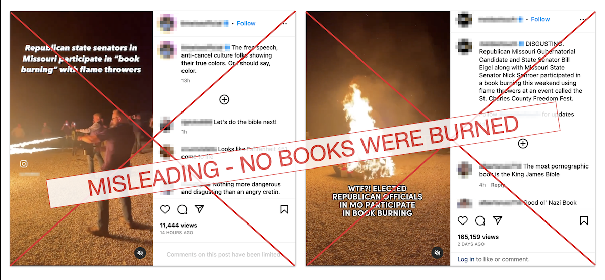 Missouri book burning claim edited screenshot