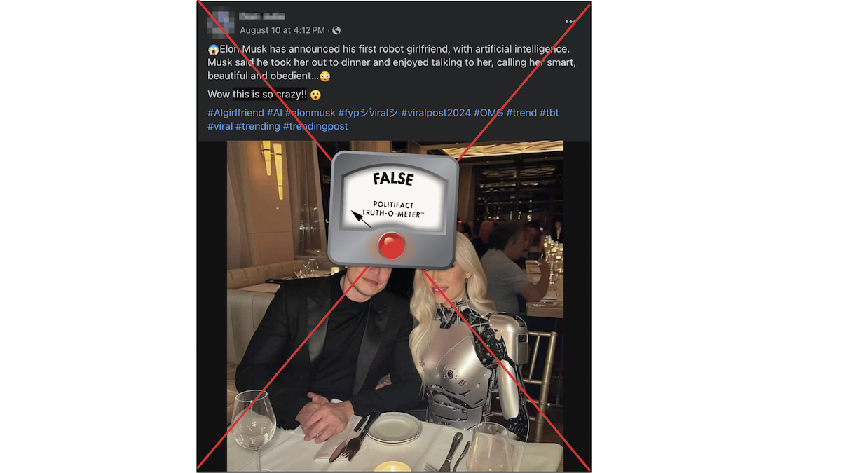 Graphic of fake Elon Musk's robot gf 08/24