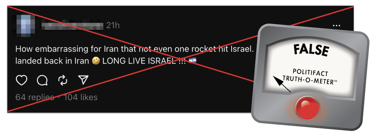 No rockets hit Israel claim edited screenshot