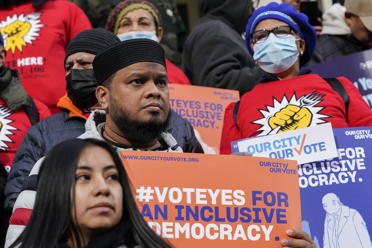 Noncitizen voting advocates in New York City, Dec. 9, 2021
