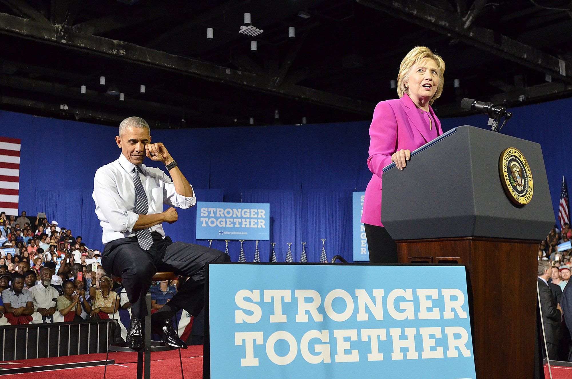 Obama pretends to cry with Hillary Clinton