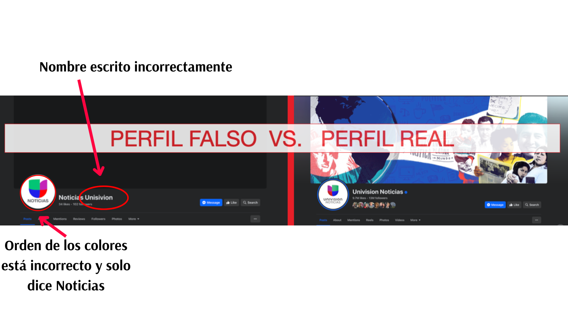 Logo falso vs. verdadero de Univision Grafico