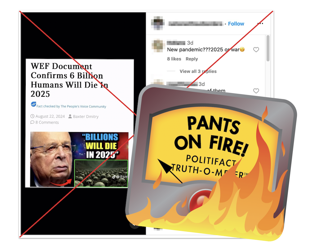 POF graphic for claim that WEF document confirmed 6 billion people will die 08-29-2024