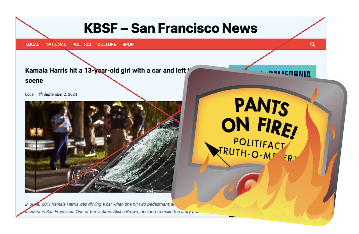 POF graphic for fake KBSF tv channel article making Harris crash claim 09-05-2024