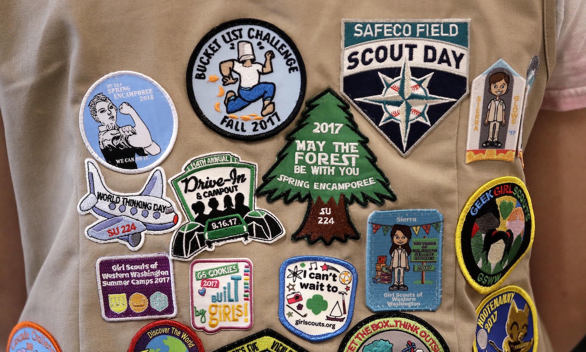 Patches on a Girl Scouts' vest June 18, 2018