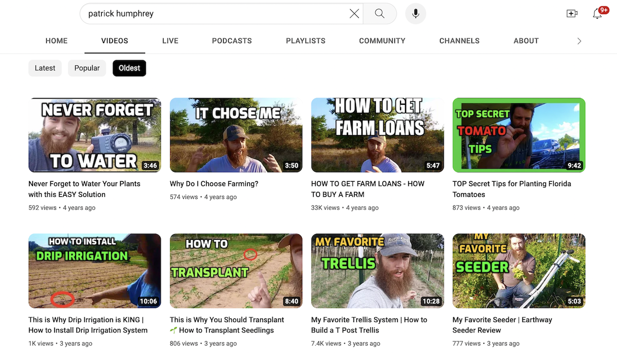 Patrick Humphrey older videos screenshot 8-28-2023