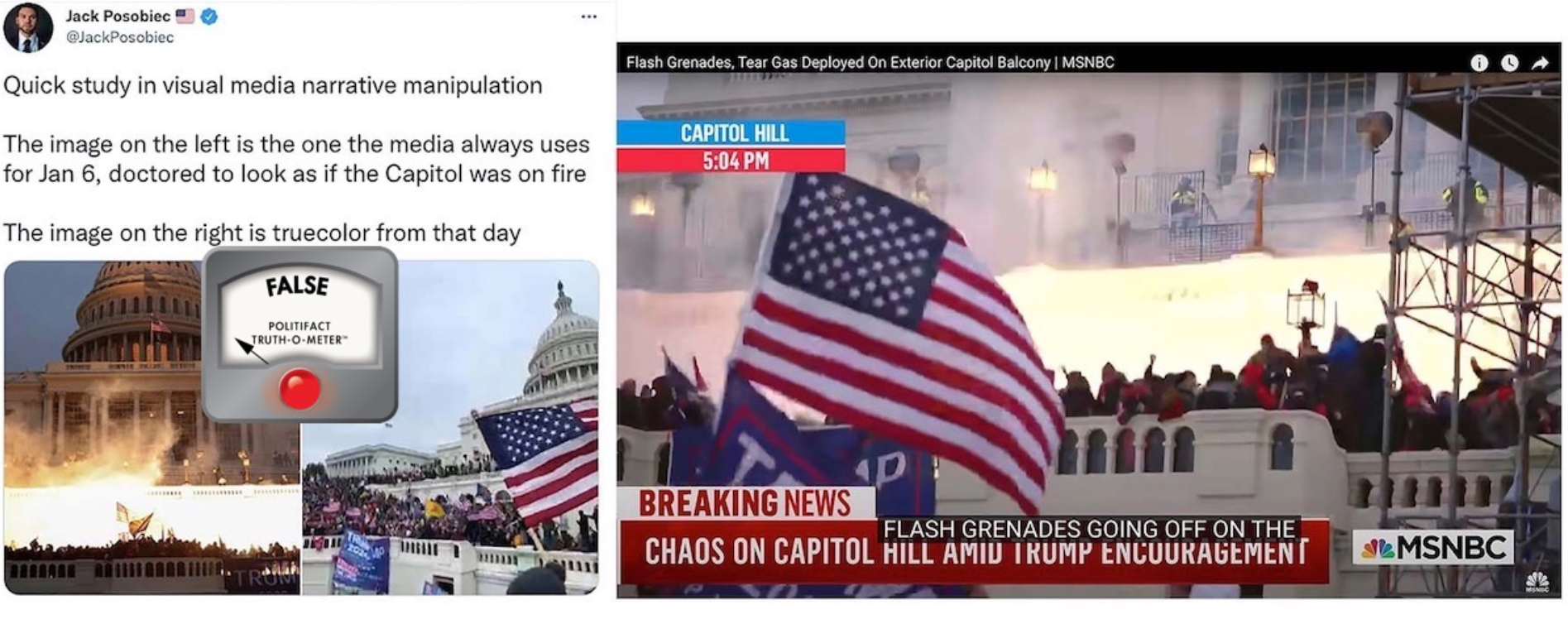 Comparison of Reuters and MSNBC photos from Jan 6, 2021