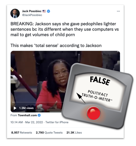 Posobiec Ketanji Brown Jackson tweet with False logo