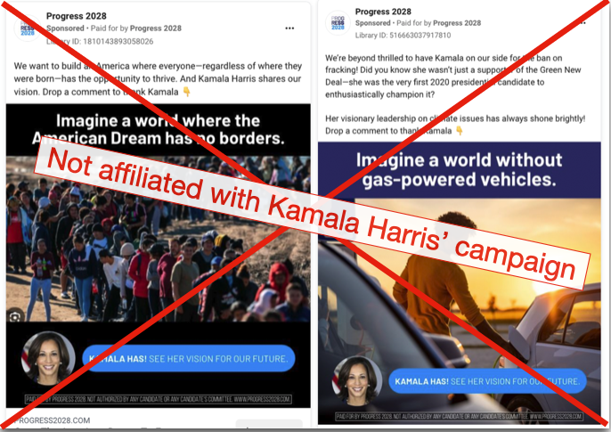 screenshot of Progress 2028 anti-harris ads