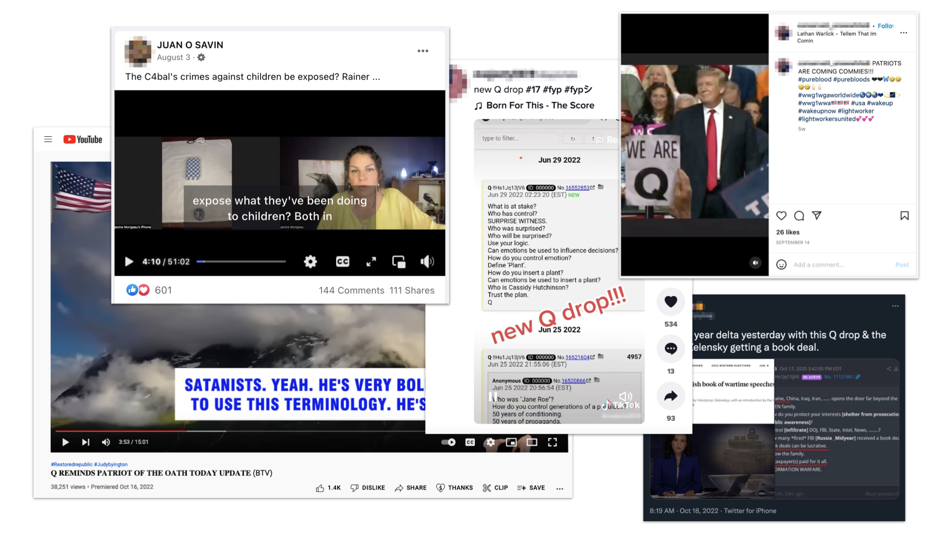 Graphic showing how QAnon language persists on mainstream platforms