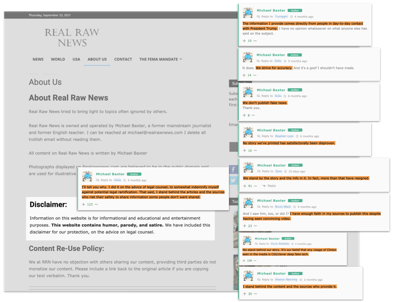 Real Raw News compilation of comments about site accuracy