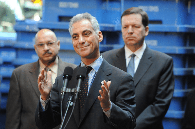 Rahm press event