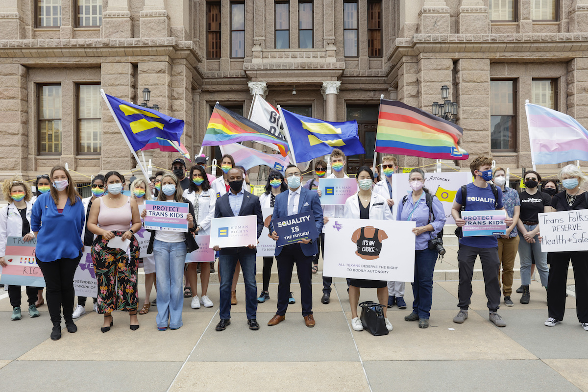 Rally in Austin Texas opposing ban on gender-affirming care May 4, 2021