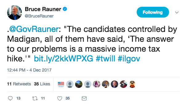 Bruce Rauner tax increase tweet 12-2017