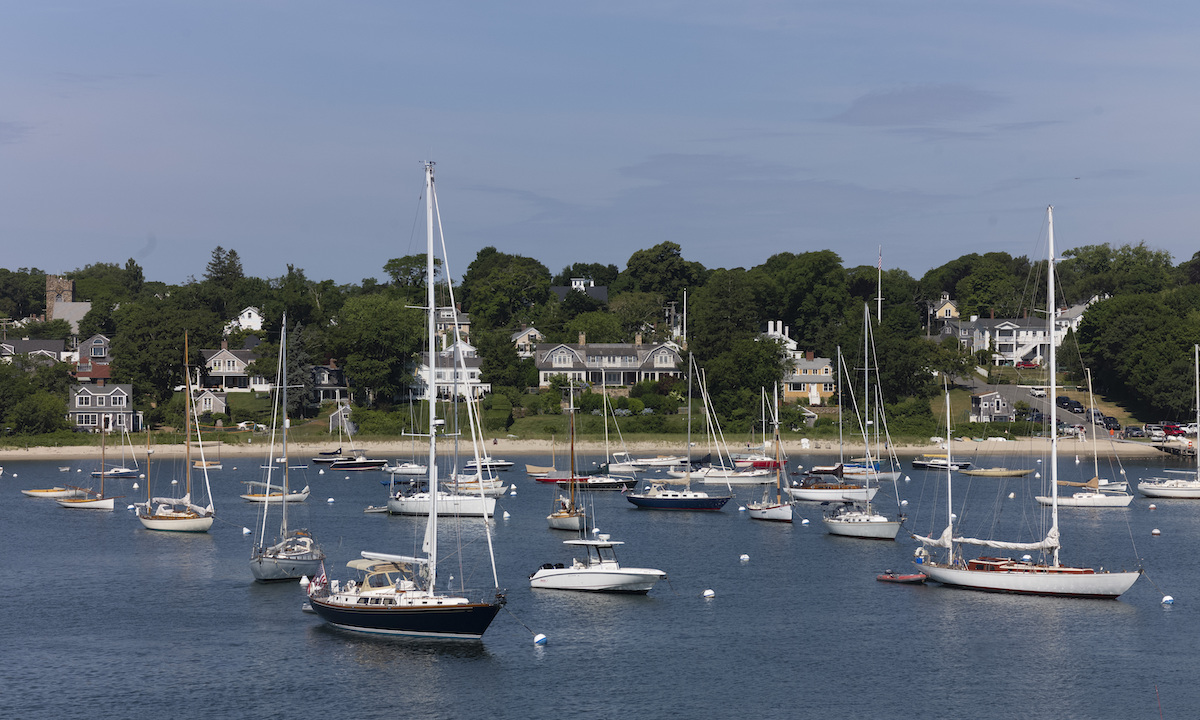 Sailboats and motorboats anchored near Martha's Vineyard in 2020
