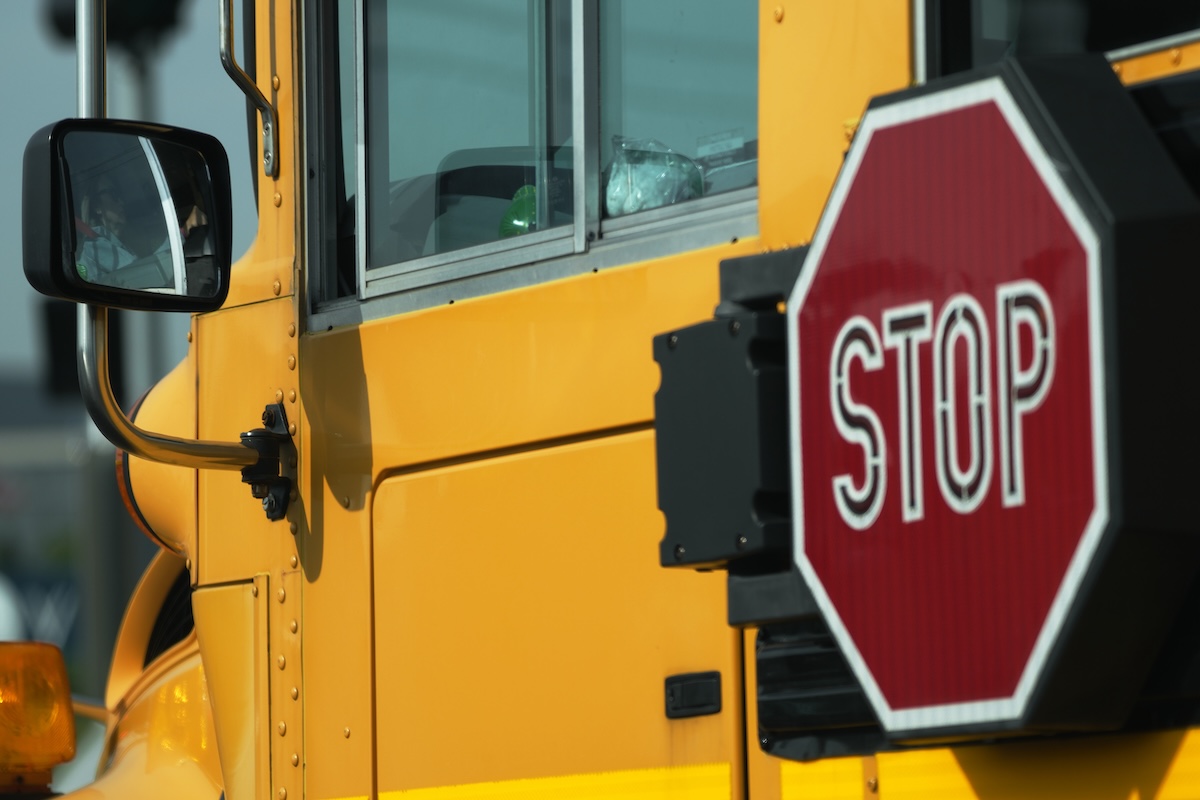 School bus waits at signal in Illinois 05-20-2024