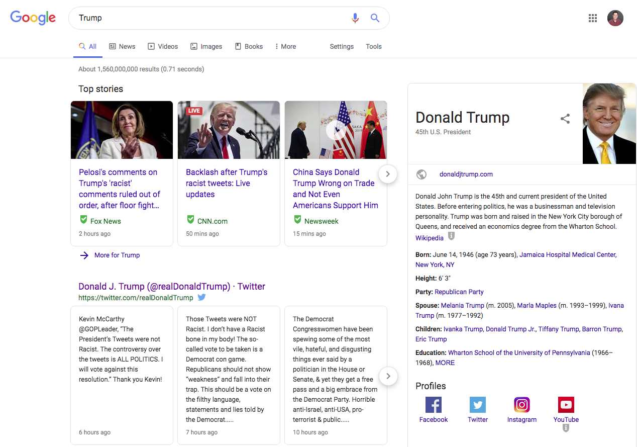 Trump Google screenshot