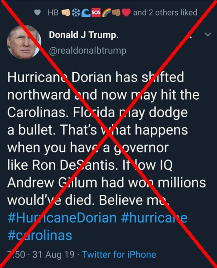 Fake Trump tweet on Facebook