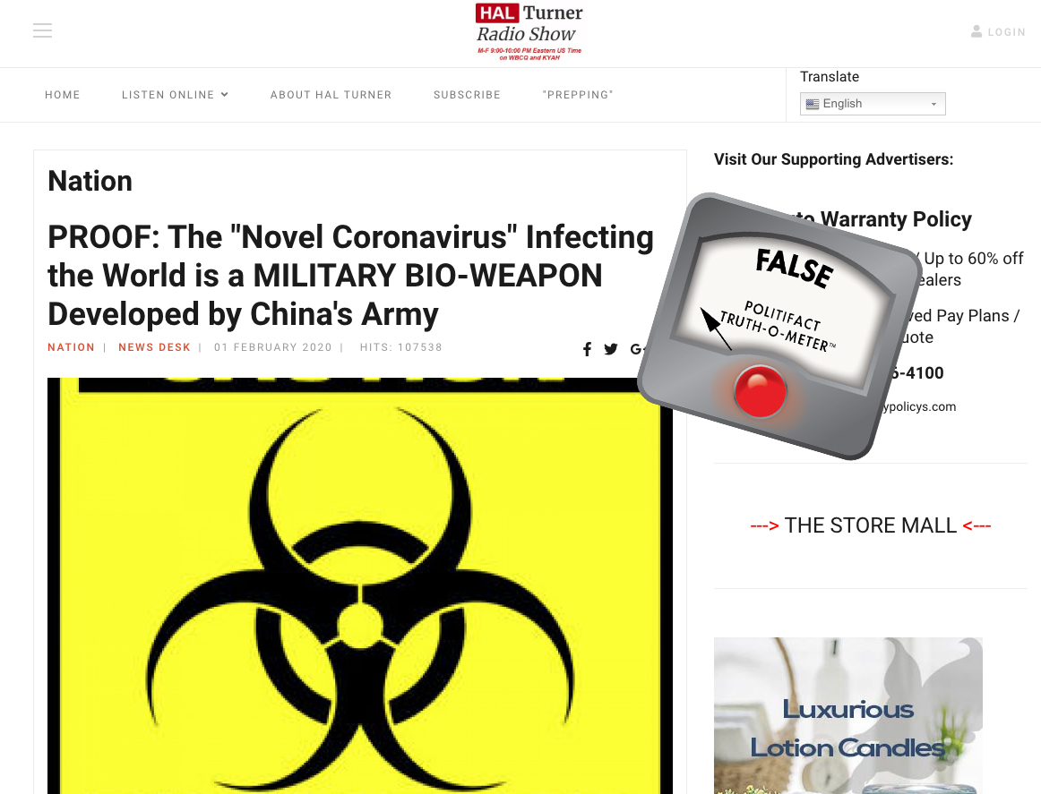 Hal Turner on coronavirus