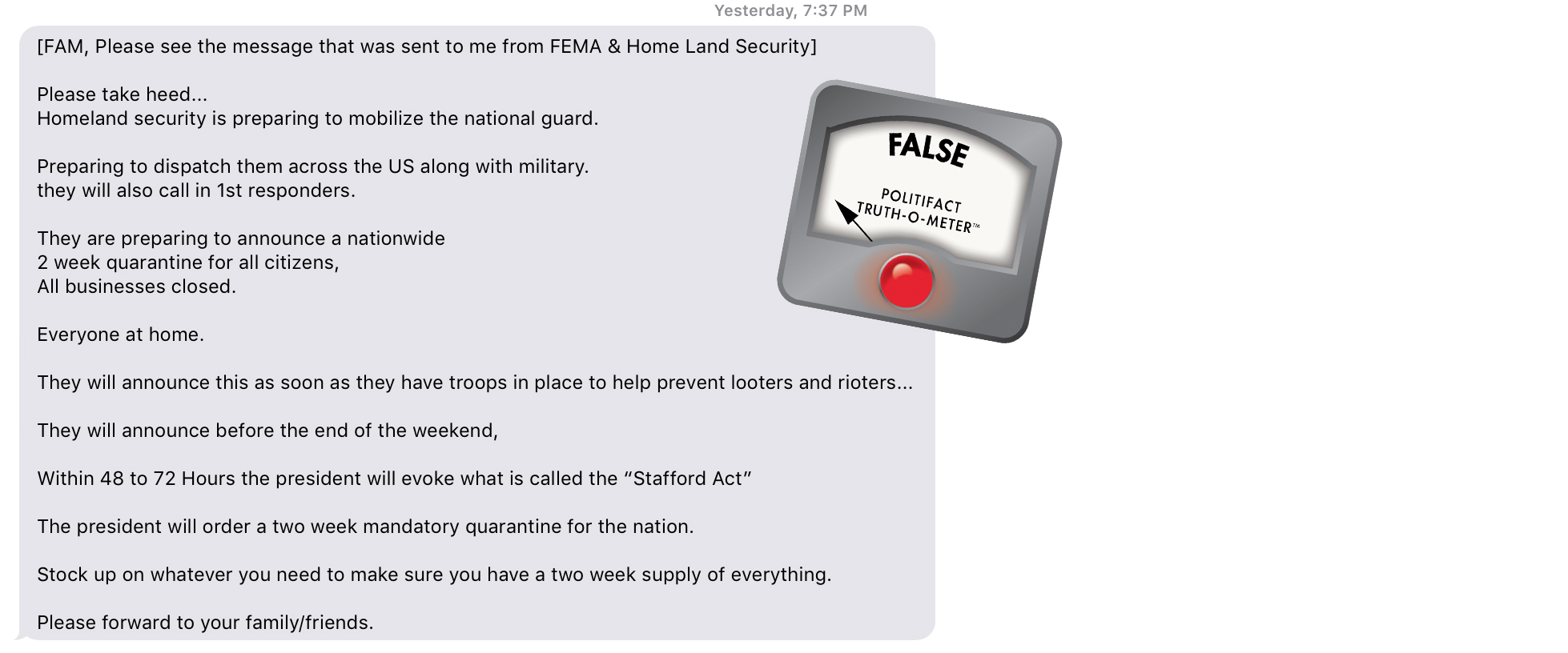 False chain message, part 3