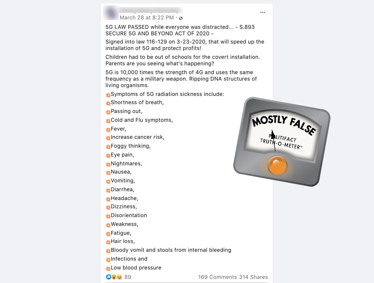 5G conspiracy post, Facebook