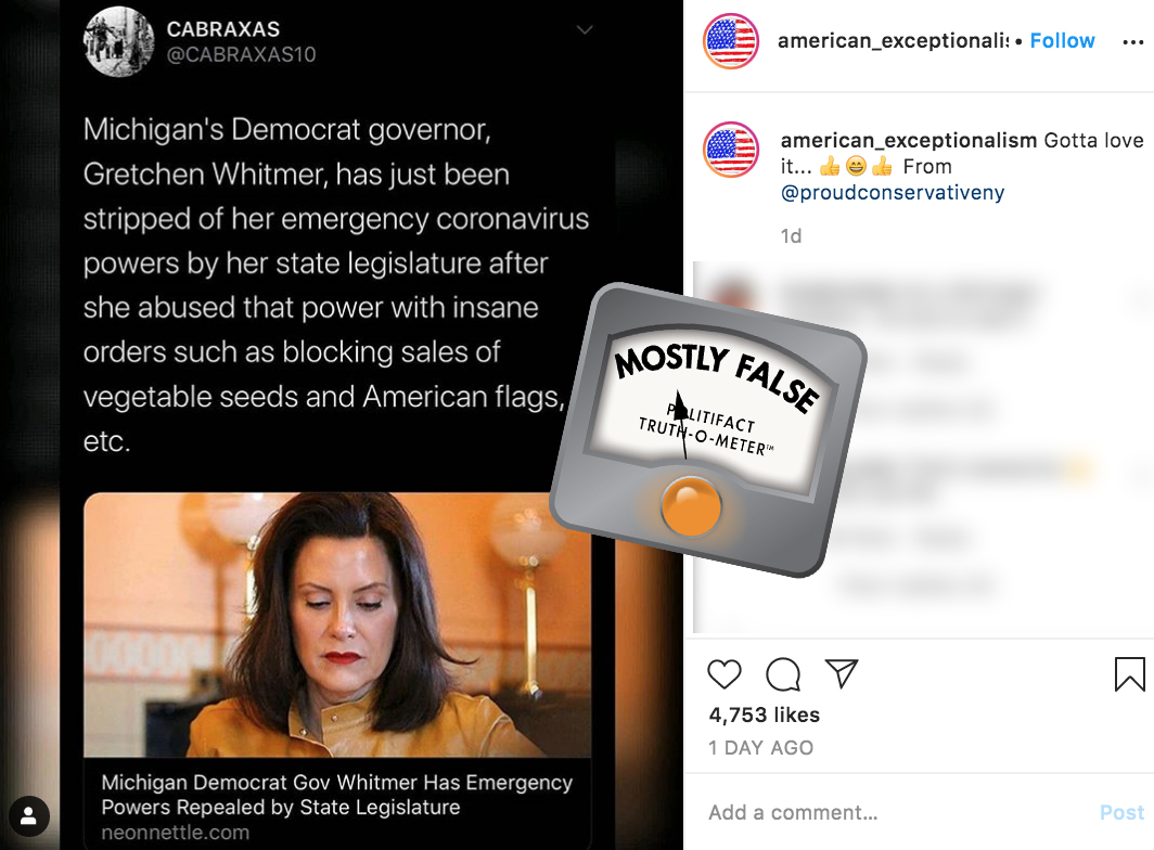 Whitmer emergency powers post 2