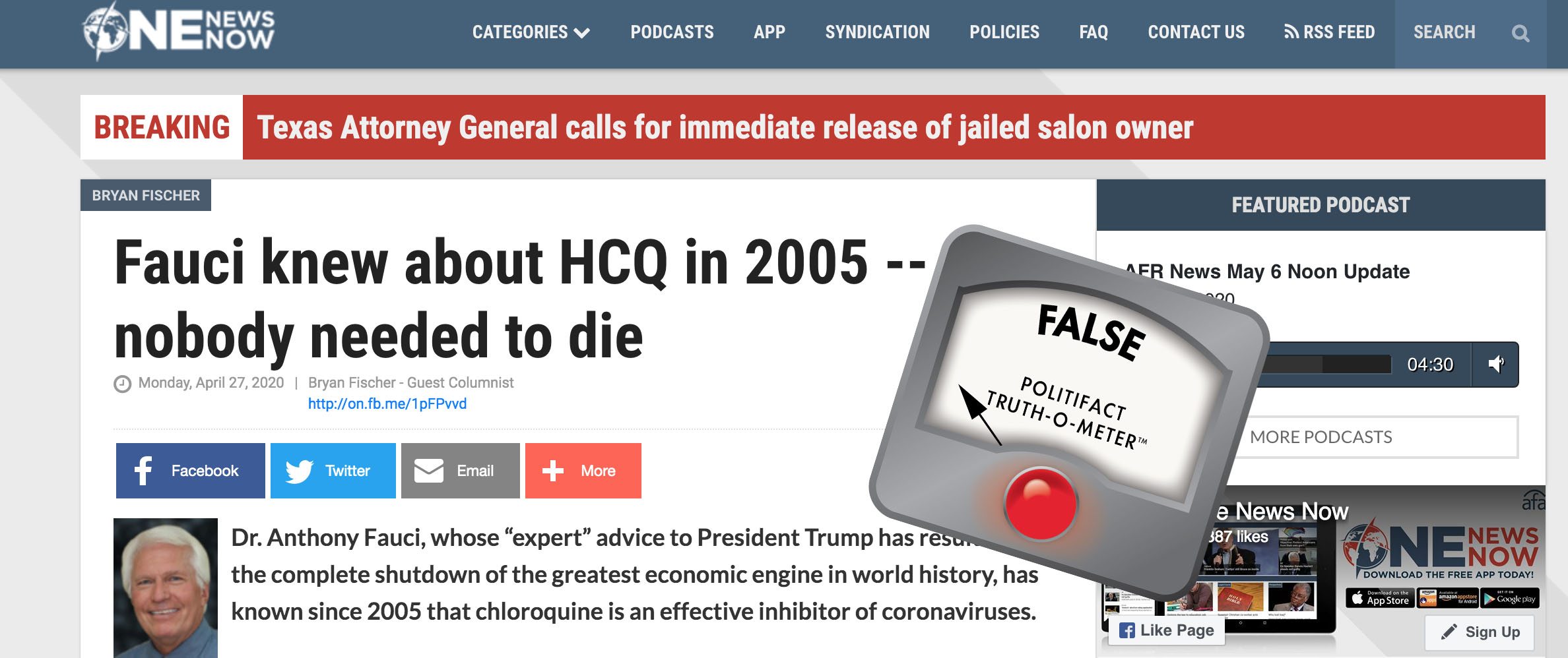 One News Now Fauci conspiracy