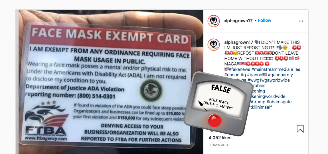 Fake mask exemption card