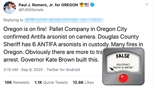 Paul Romero tweet on antifa arsonists