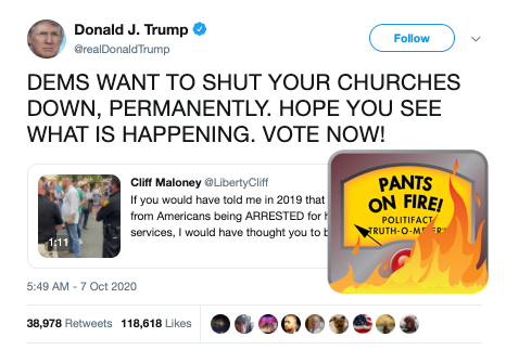 POF Trump tweet about Dems, churches