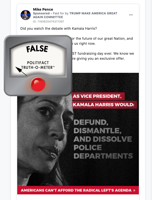 Pence ad about Harris defunding police