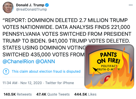 Trump tweet on deleted votes