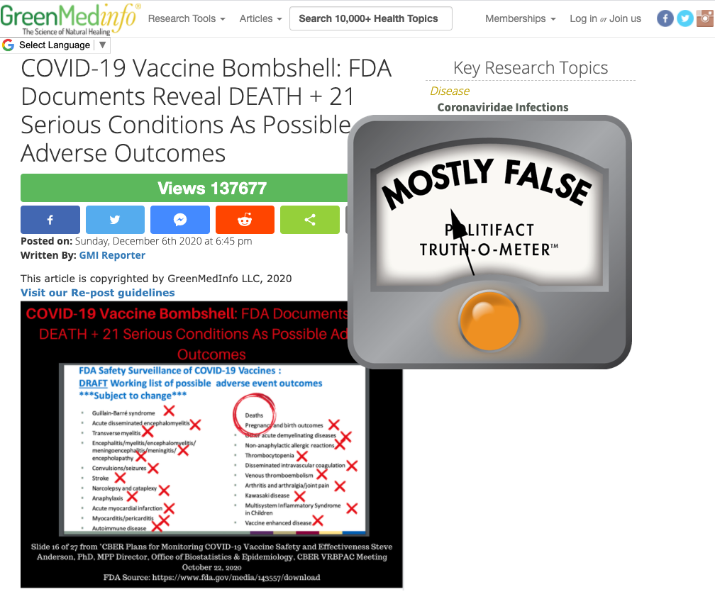 GreenMedInfo article on COVID-19 vaccine side effects