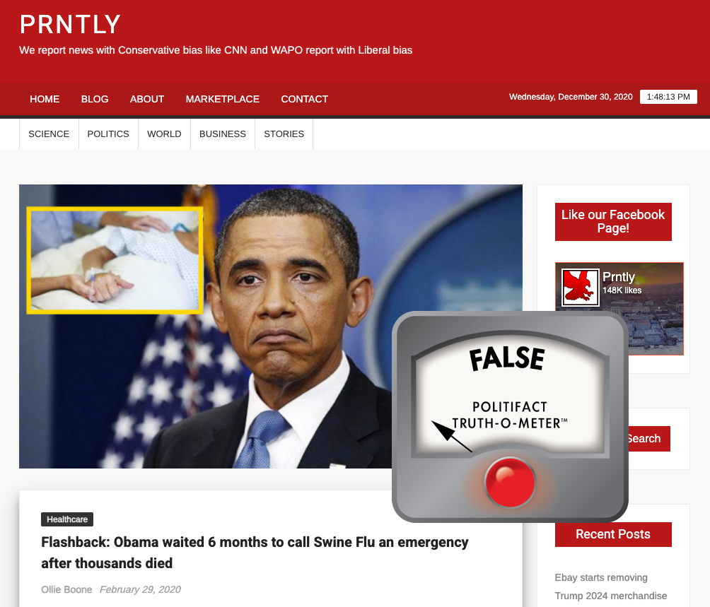 False Obama H1N1 article