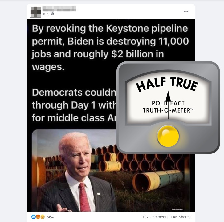 FB claim about Biden order on Keystone pipeline