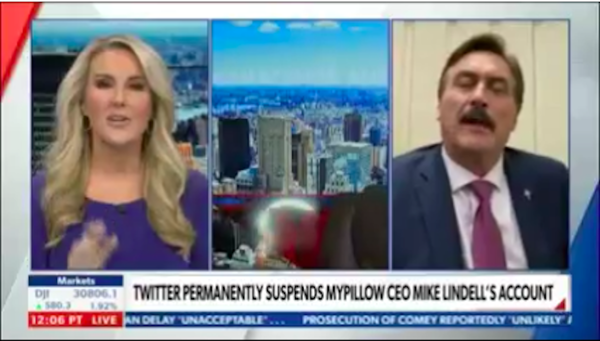 MyPillow Newsmax Bob Sellers Empty Chair Screenshot