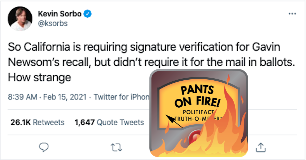 Kevin Sorbo tweet about California signature verification