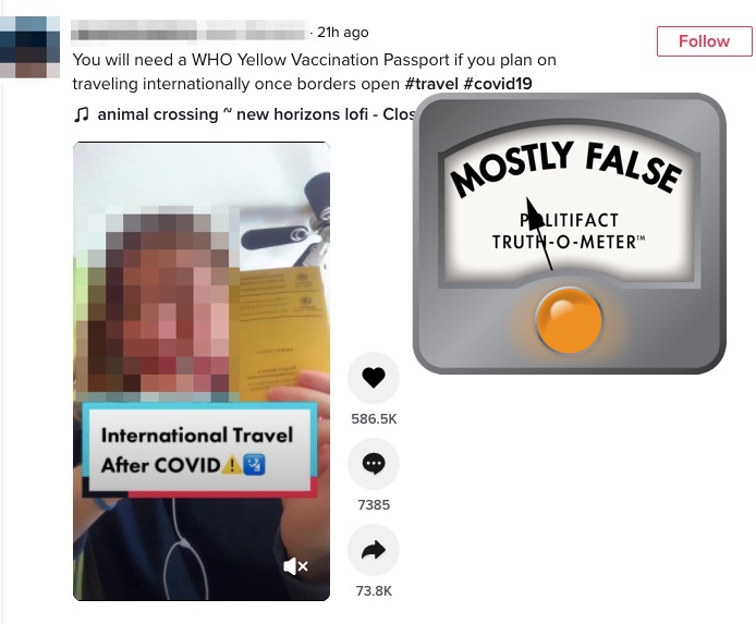 TikTok post about WHO vaccination passports