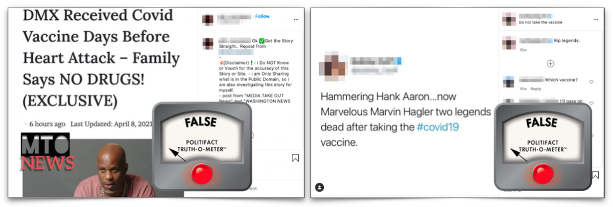 DMX, Hagler, Aaron vaccine death Instagram posts with Truth-O-Meters
