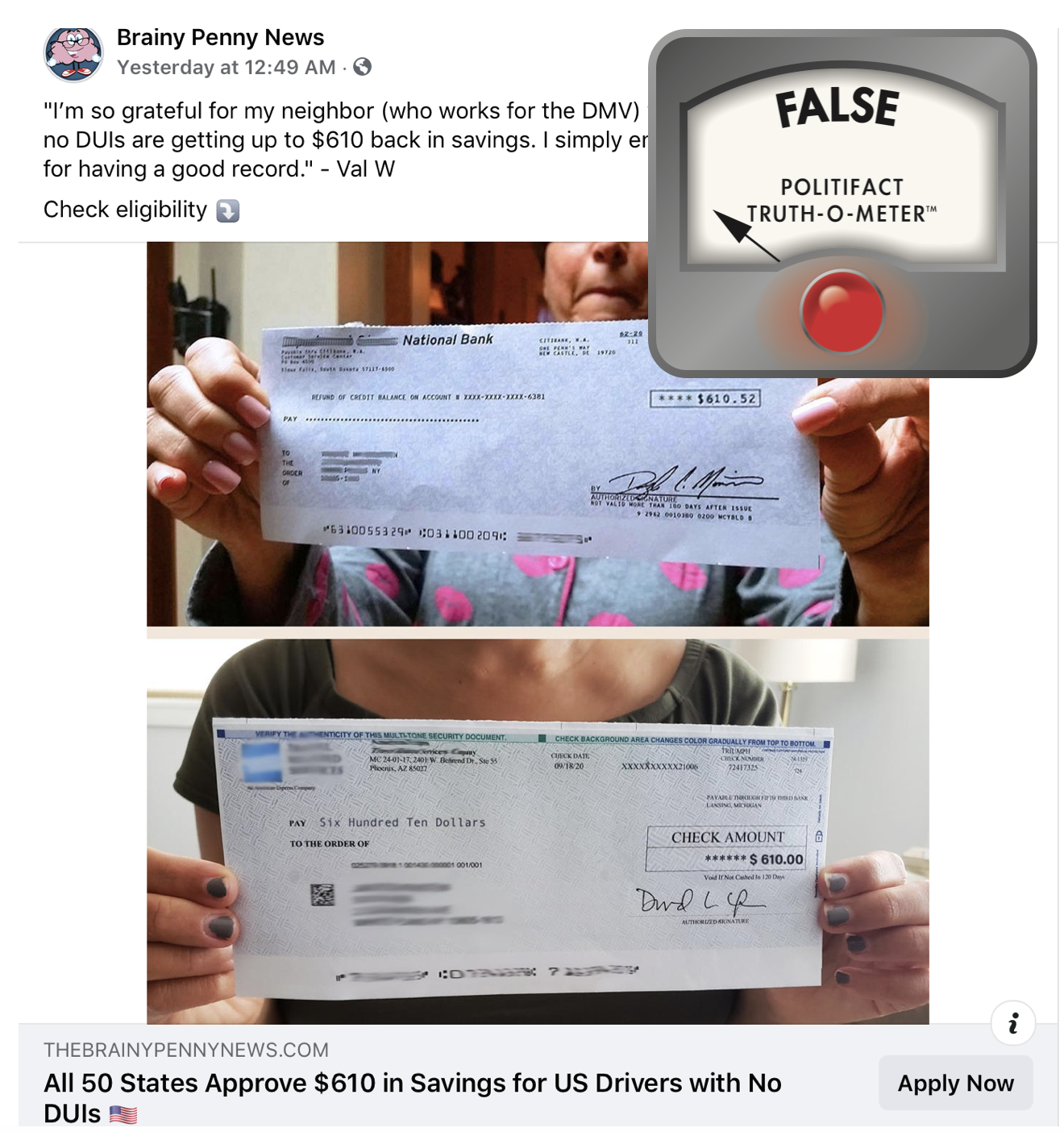 DMV checks false