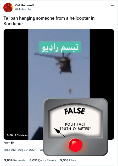 Helicopter Taliban hanging claim with False logo