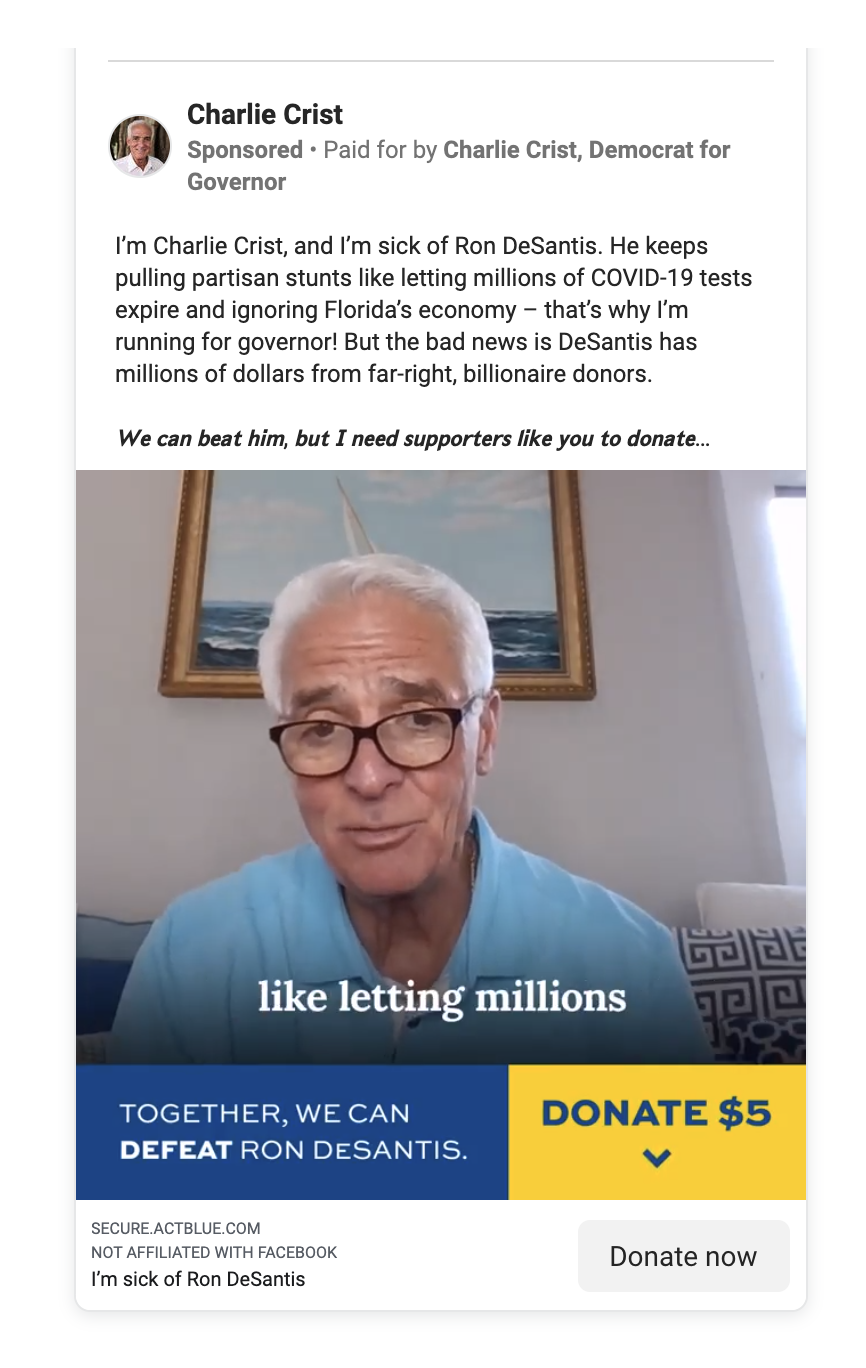 Screenshot Charlie Crist Jan 28 ad