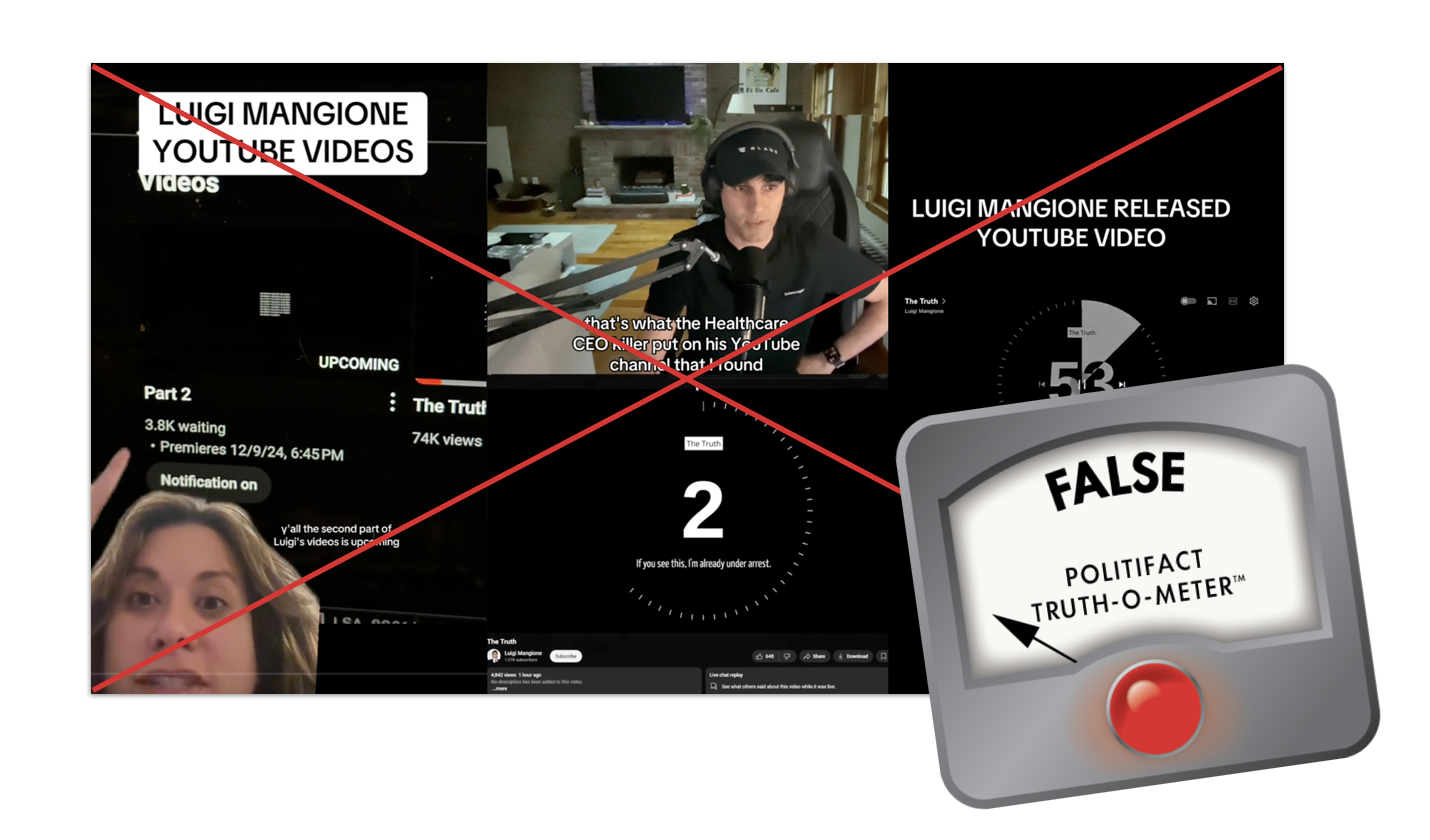 False embed Luigi Mangione YouTube TikTok, 12-9-2024