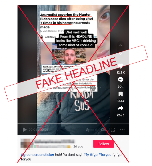 screenshot of fake ABC headline Josh Kruger