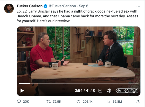 Screenshot of Tucker Tweet interviewing Sinclair
